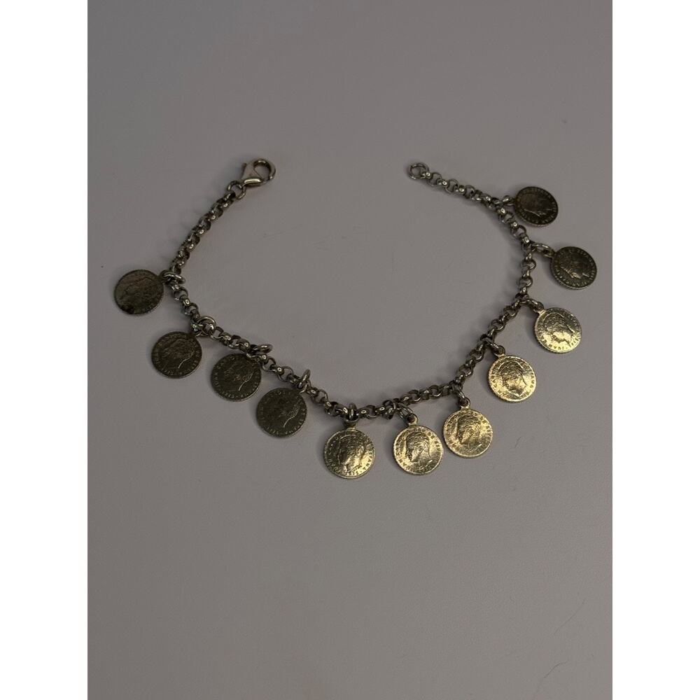 1975 Juan Carlos 925 Sterling Silver Bracelet Spanish Coin Length 7